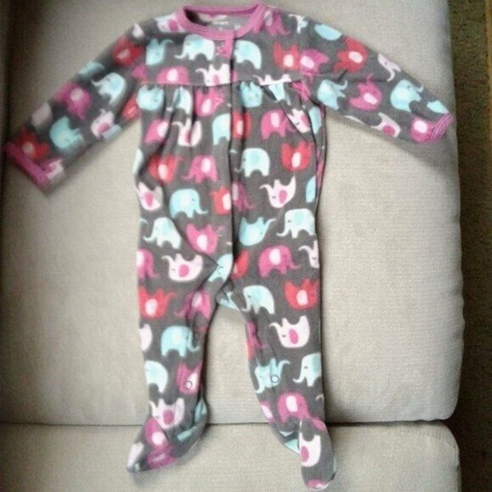 Carter's Fleece Footie Pajamas Khaki MintGreen Pink Elephant Design Bows Size 6M
